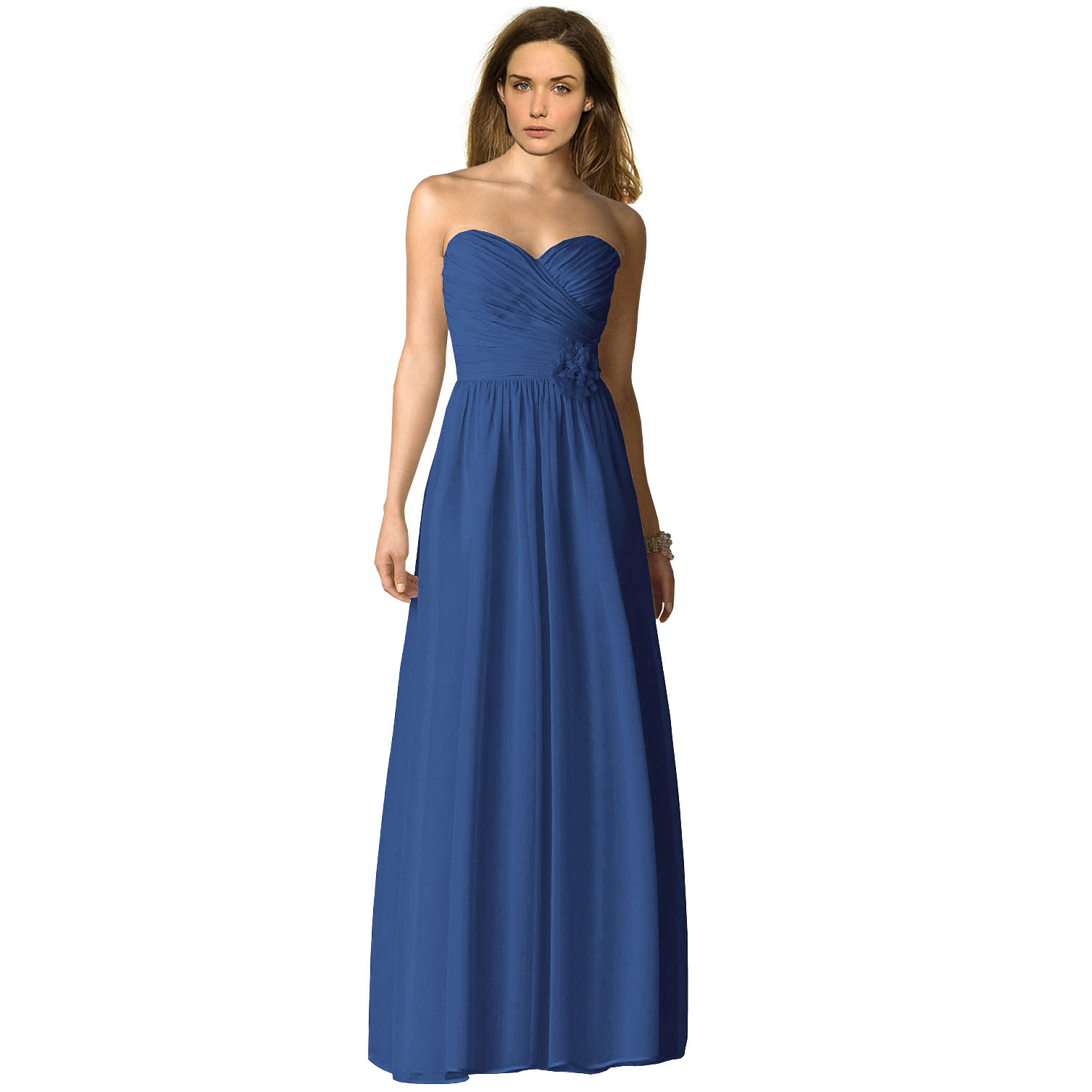 Strapless Full Length Chiffon Bridesmaids Dress Formal Evening Gown ...