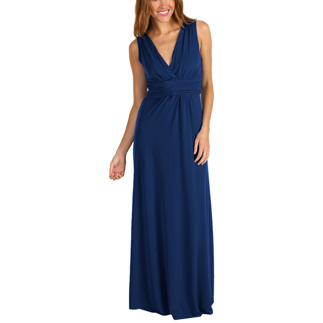 Chic Sleeveless Long Jersey Maxi Cocktail Party Evening Dress Cobalt