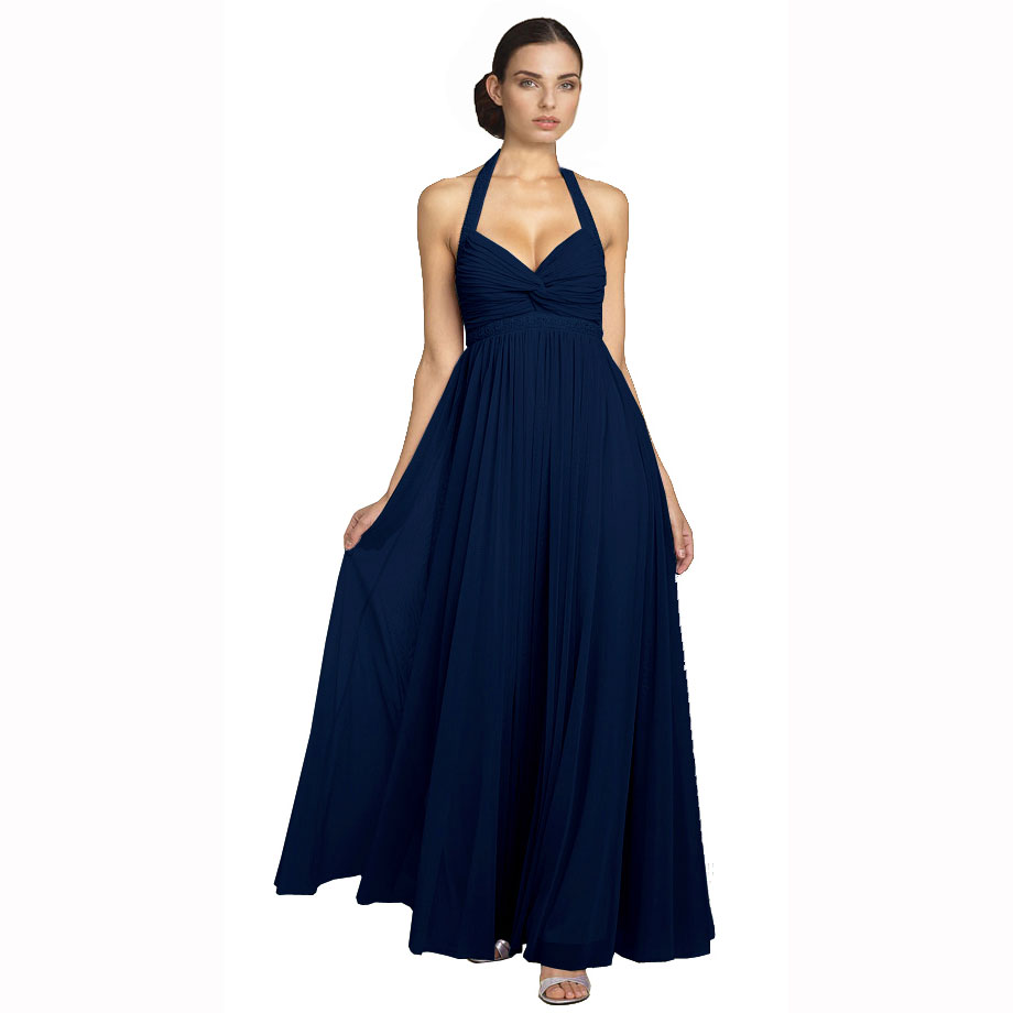 Beaded Halter Neck Full Length Formal Evening Gown Bridesmaid Dress ...