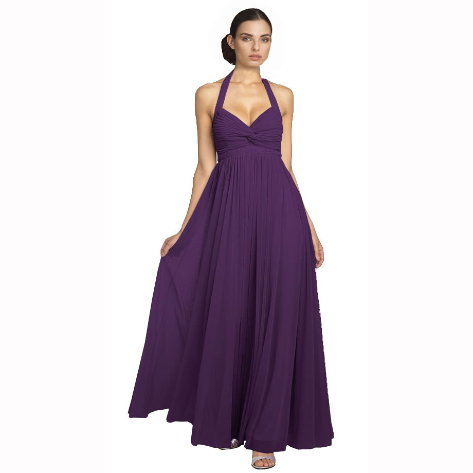 Beaded Halter Neck Full Length Formal Evening Gown Bridesmaid Dress ...